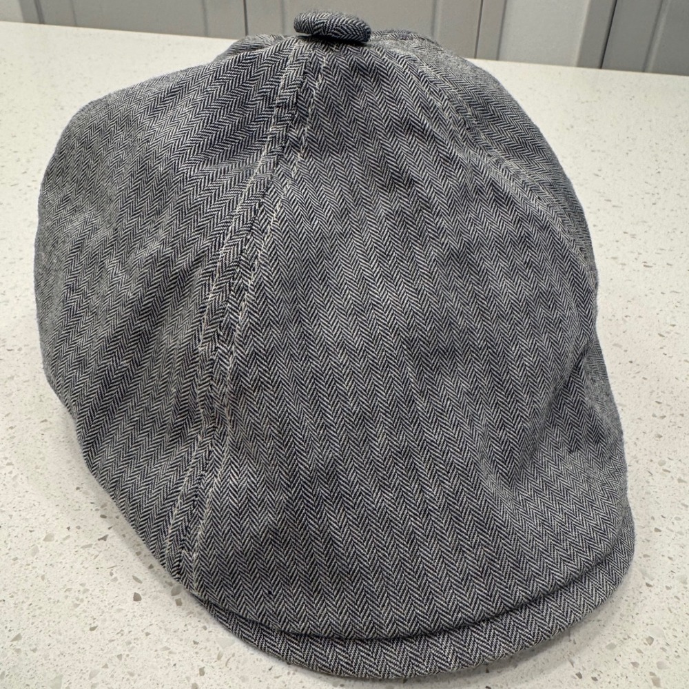 D&Y Newsboy Cap Unisex OSFM Grey Excellent Herringbone Flat Hat Classic Preppy